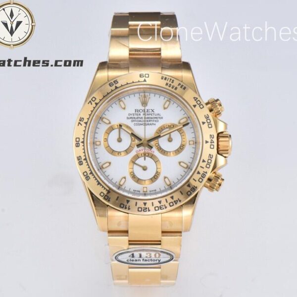 Super Clone Watches – Rolex  Daytona 18K Gold White Dial M116508-0001