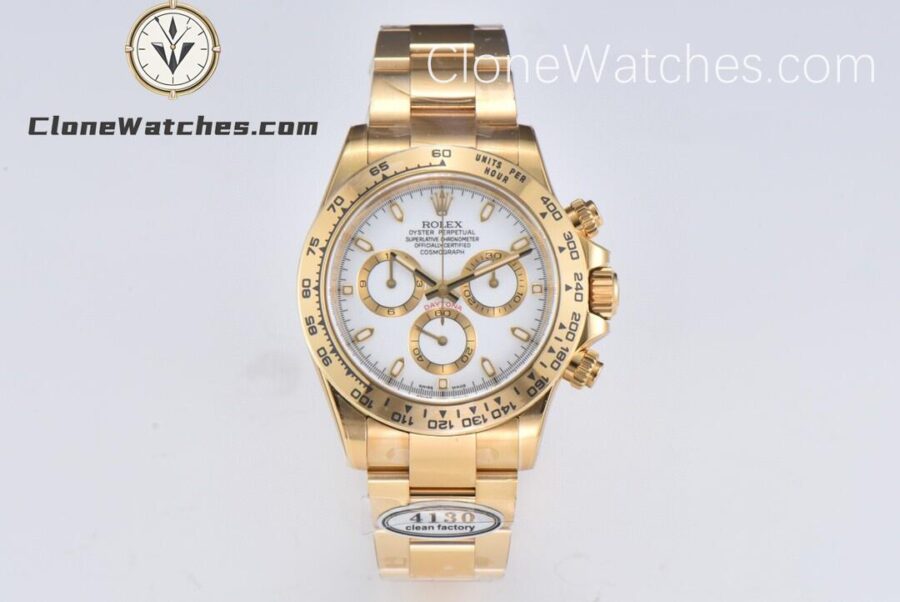 Super Clone Watches – Rolex  Daytona 18K Gold White Dial M116508-0001