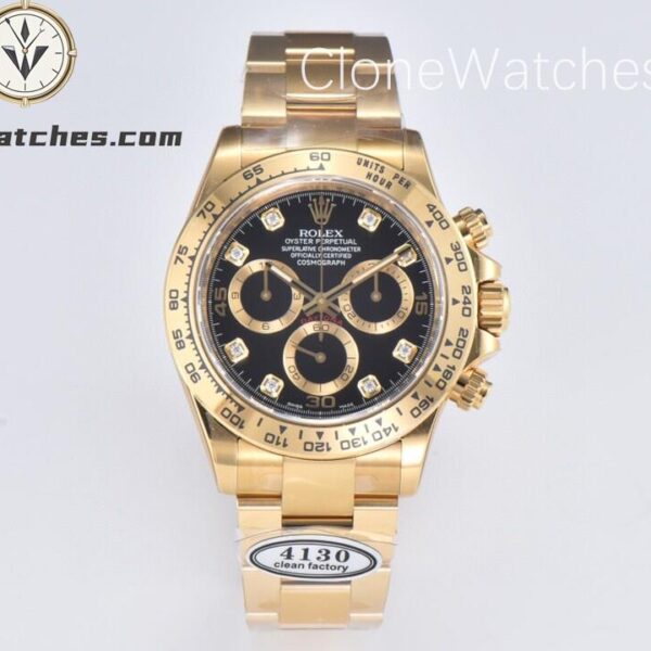 Super Clone Watches – Rolex Daytona 18K Gold Black Diamond Dial m116508-0016