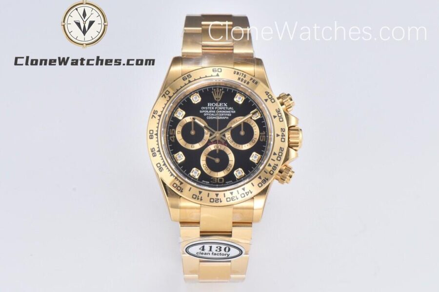 Super Clone Watches – Rolex Daytona 18K Gold Black Diamond Dial m116508-0016