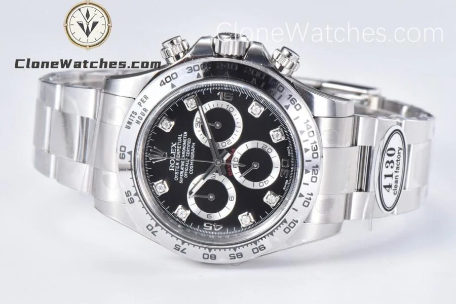 Rolex Super Clone Watches 1:1 Daytona Black Diamond Dial M116508-0014 4130 Movement - Image 5