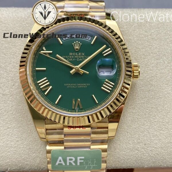 Super Clone Watches – Rolex  Day Date 18K Gold Green Roman Dial m228238 Presidential Bracelet