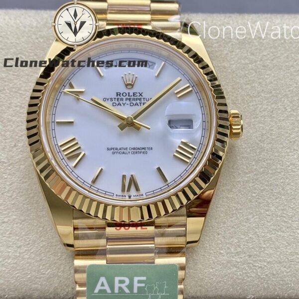 Super Clone Watches – Rolex  Day Date 18K Gold White Dial m228238-0042 Presidential Bracelet