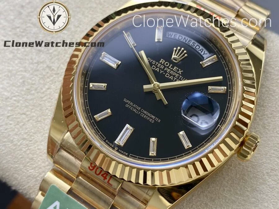 Rolex Super Clone Watches 1:1 Day Date 18K Gold Black Diamond Dial 40mm m228238-0004 3255 Movement - Image 3