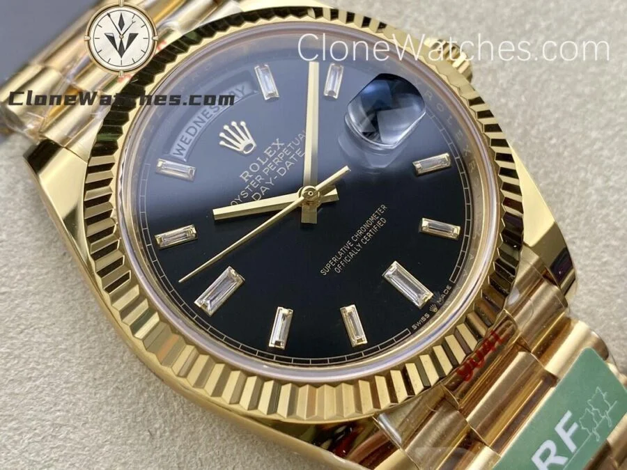 Rolex Super Clone Watches 1:1 Day Date 18K Gold Black Diamond Dial 40mm m228238-0004 3255 Movement - Image 2