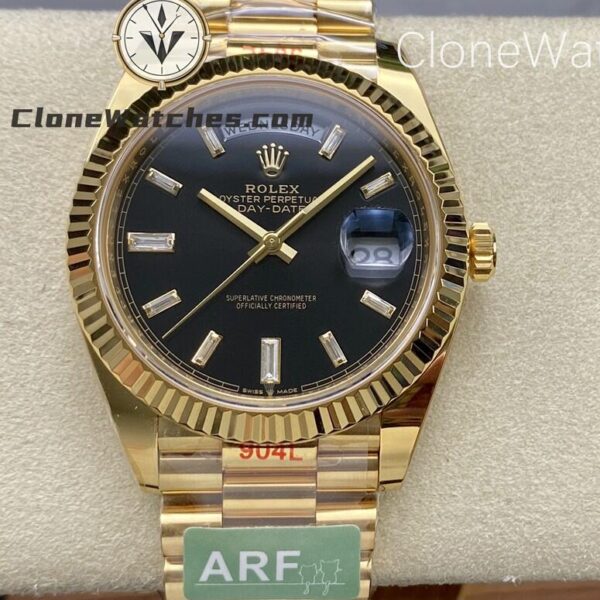 Super Clone Watches – Rolex  Day Date 18K Gold Black Diamond m228238-0004 Presidential Bracelet