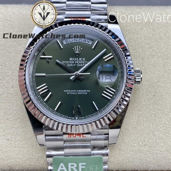 Super Clone Watches – Rolex  Day Date Olive Green Dial m228239-0033 Presidential Bracelet