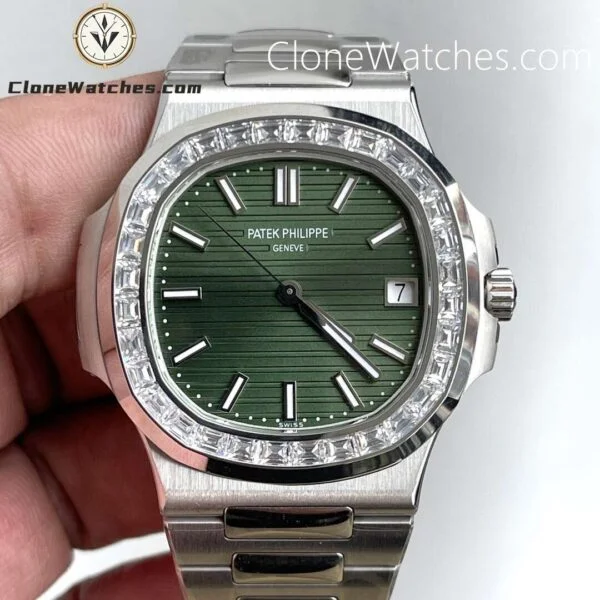 Super Clone Watches - Patek Philippe 1:1 Nautilus 5711 Green Dial Diamond Bezel