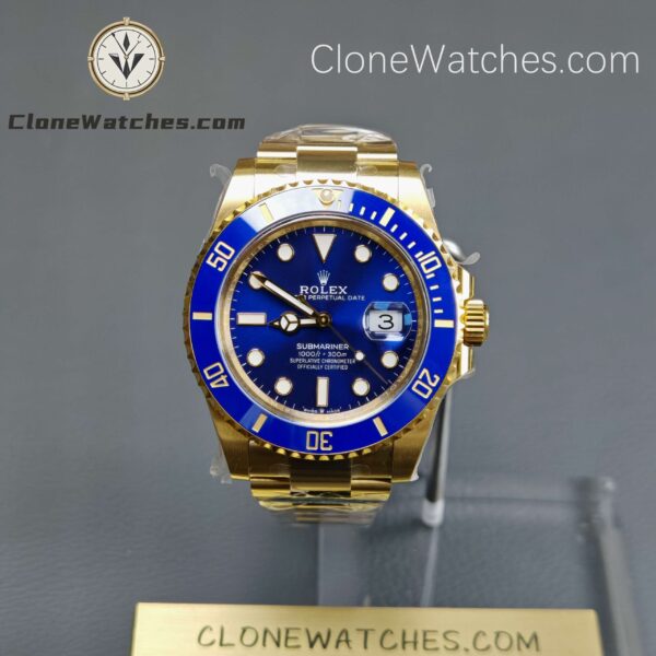 Super Clone Watches – Rolex Submariner All gold blue 126618LB – Oyster