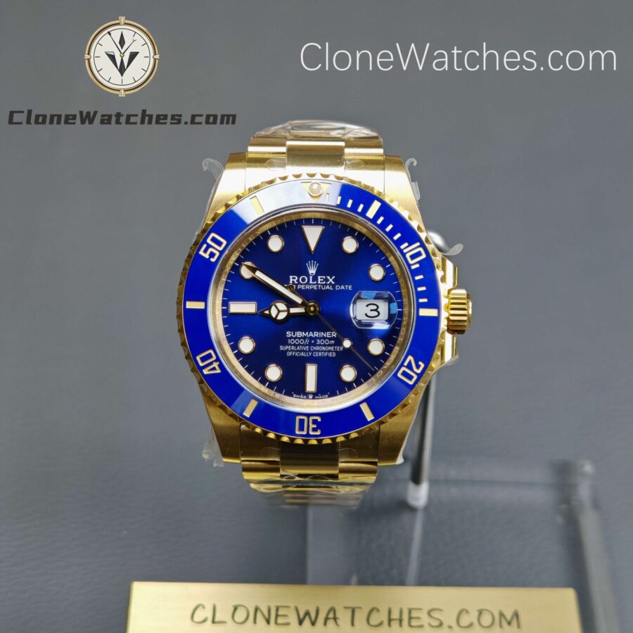 Super Clone Watches – Rolex Submariner All gold blue 126618LB – Oyster