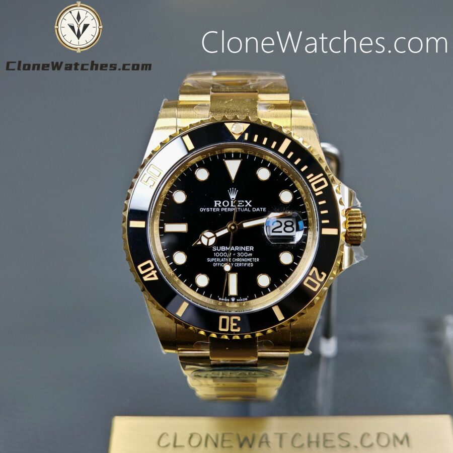 Super Clone Watches – Rolex Submariner All gold Black 126618LN – Oyster