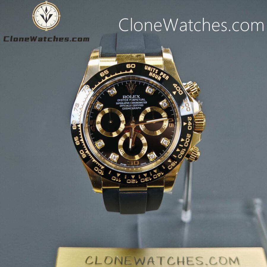 Super Clone Watches – Rolex  Daytona 18K Gold Black Diamond Dial m116518ln-0078