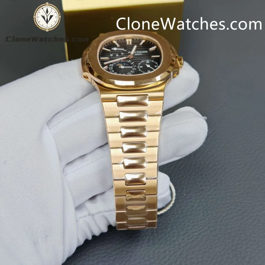 Patek Philippe Super Clone Watches 1:1 Nautilus Moon Phase 18K Rose Gold 5712 Grey Dial New Clasp - Image 9