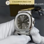 Patek Philippe Super Clone Watches 1:1 Nautilus 5711 Grey Dial Black Leather Strap - Image 5
