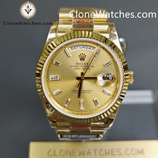 Super Clone Watches – Rolex  Day Date 18K Gold Diamond Dial m228238-0005 Presidential Bracelet