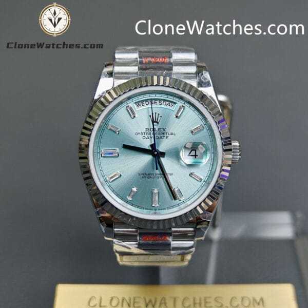 Super Clone Watches – Rolex  Day Date Ice Blue Diamond Dial m228236-006 Presidential Bracelet