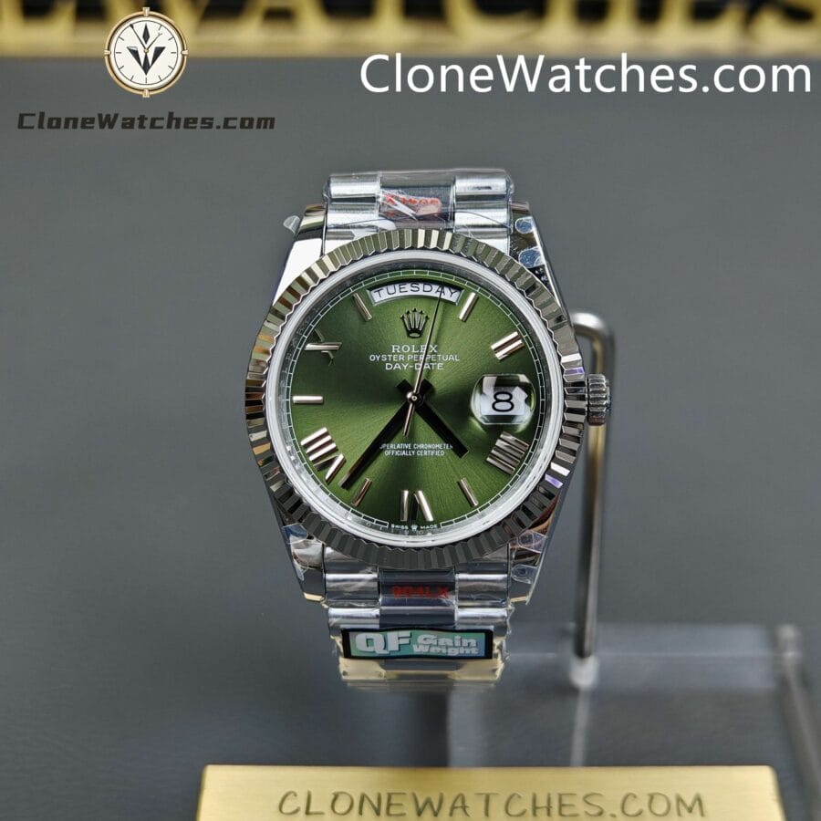 Super Clone Watches – Rolex  Day Date Olive Green Dial m228239-0033 Presidential Bracelet