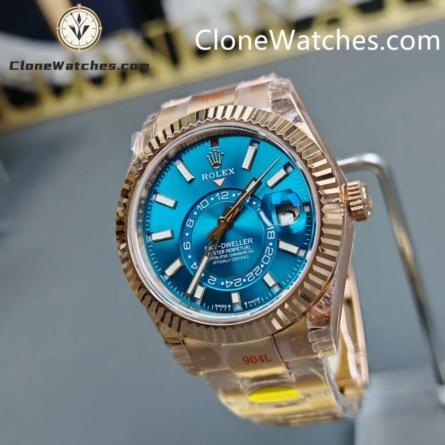 Rolex Super Clone Watches 1:1 Sky Dweller Rose Gold Blue Oyster M336935 9002 Movement - Image 4