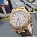Patek Philippe Super Clone Watches 1:1 Nautilus 5711/1R White Dial Brown Rubber Strap - Image 3