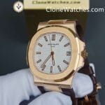 Patek Philippe Super Clone Watches 1:1 Nautilus 5711/1R White Dial Brown Rubber Strap - Image 5