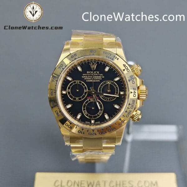 Super Clone Watches – Rolex Daytona 18K Gold Black Dial M116508-0004