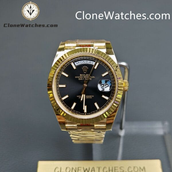 Rolex Super Clone Watches 1:1 Day Date 18K Gold Black Dial 40mm m228238-0067 3255 Movement