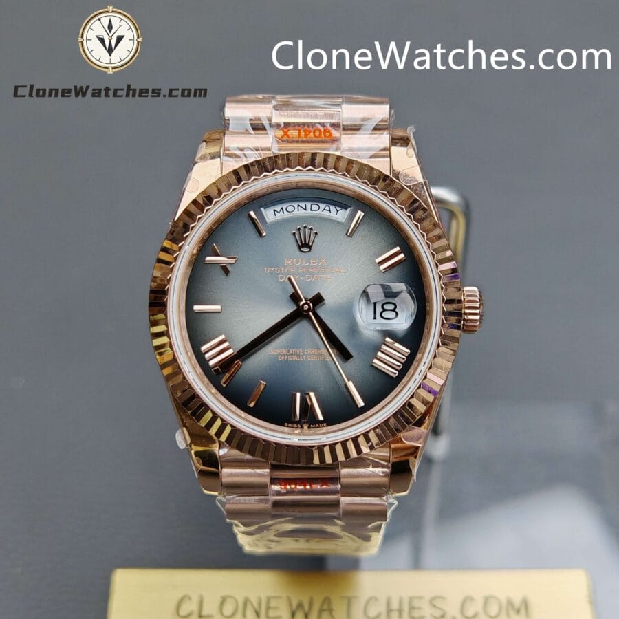 Super Clone Watches – Rolex  Day Date Rose Gold Grey Roman Dial m228235-0055 Presidential Bracelet