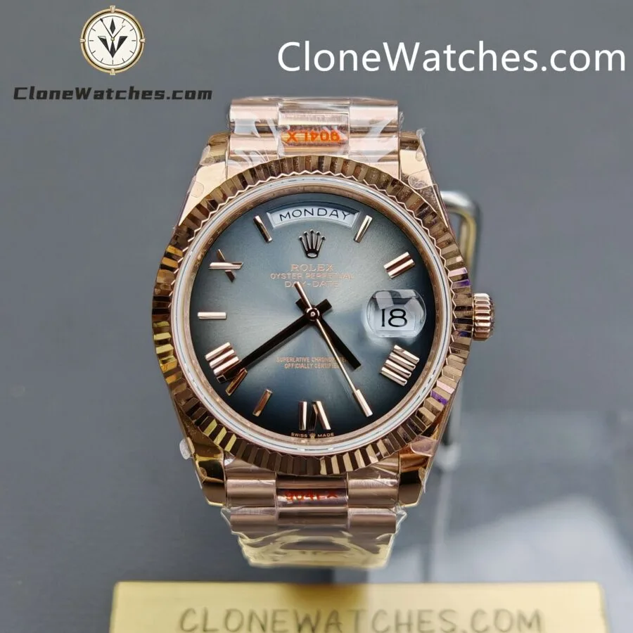 Super Clone Watches – Rolex  Day Date Rose Gold Grey Roman Dial m228235-0055 Presidential Bracelet