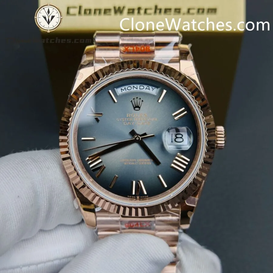 Rolex Super Clone Watches 1:1 Day Date 18K Rose Gold Grey Roman Dial 40mm m228235-0055 3255 Movement - Image 3