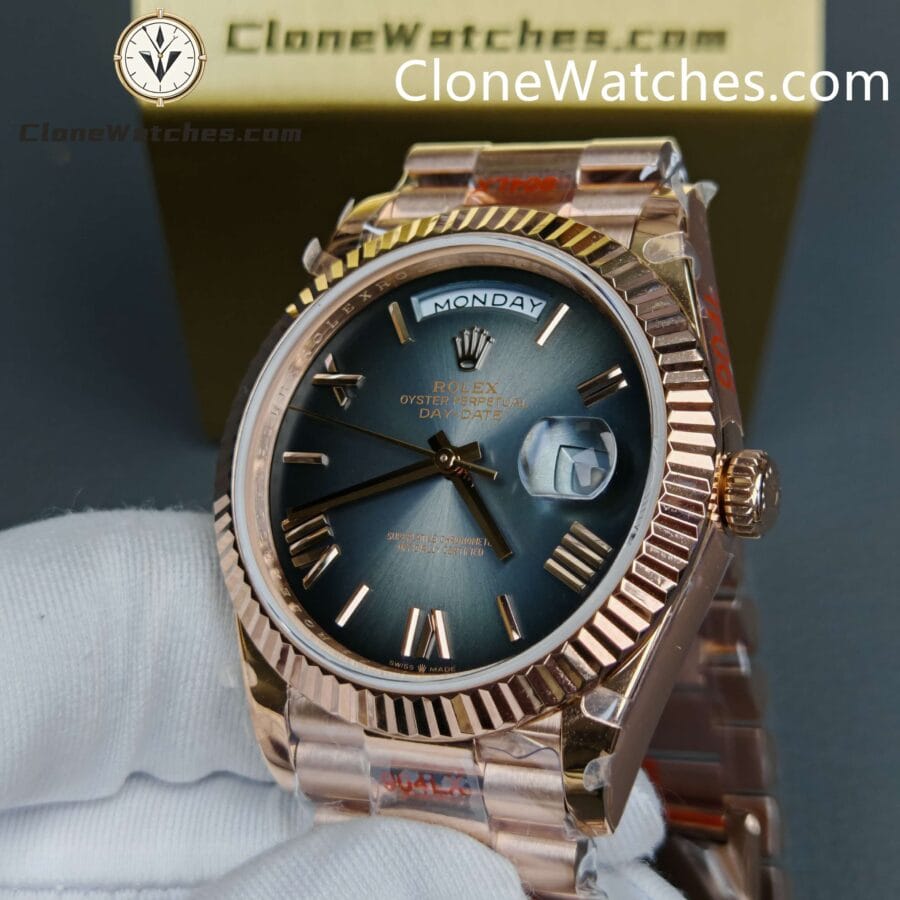 Rolex Super Clone Watches 1:1 Day Date 18K Rose Gold Grey Roman Dial 40mm m228235-0055 3255 Movement - Image 4