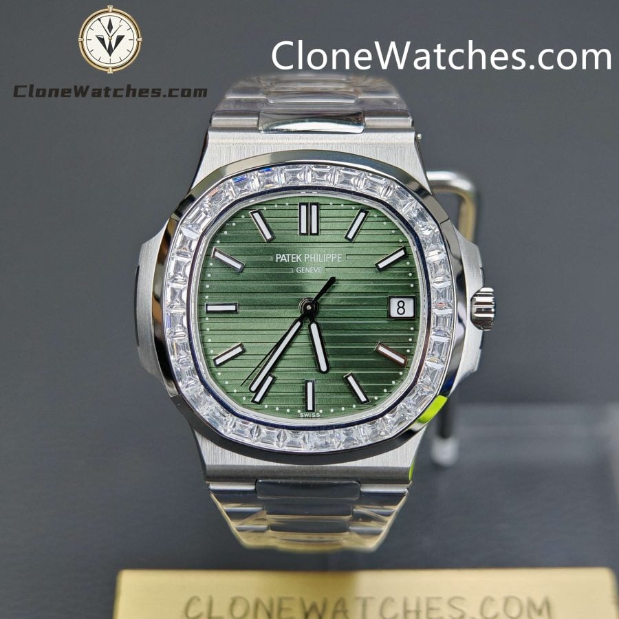 Super Clone Watches - Patek Philippe 1:1 Nautilus 5711 Green Dial Diamond Bezel