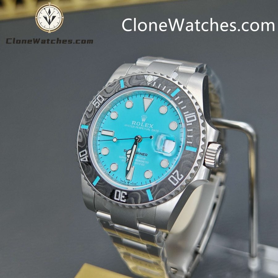 Rolex Super Clone Watches 1:1 DIW Aquamarine Tiffany Blue Dial Submariner Carbon Bezel 3135 Movement - Image 3