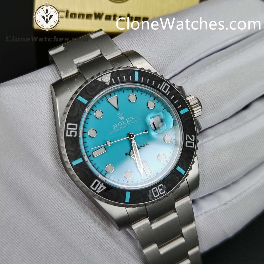 Rolex Super Clone Watches 1:1 DIW Aquamarine Tiffany Blue Dial Submariner Carbon Bezel 3135 Movement - Image 5