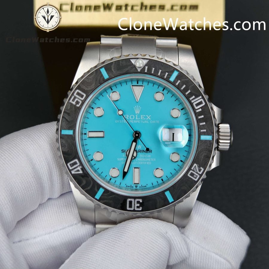 Rolex Super Clone Watches 1:1 DIW Aquamarine Tiffany Blue Dial Submariner Carbon Bezel 3135 Movement - Image 4