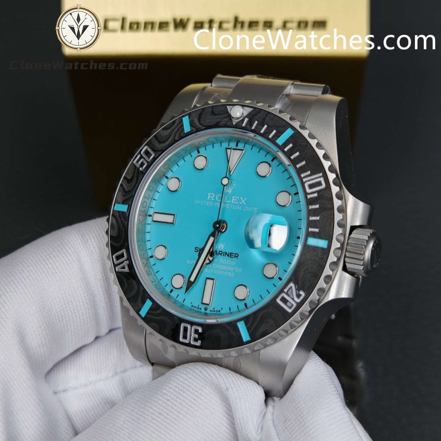 Rolex Super Clone Watches 1:1 DIW Aquamarine Tiffany Blue Dial Submariner Carbon Bezel 3135 Movement - Image 6