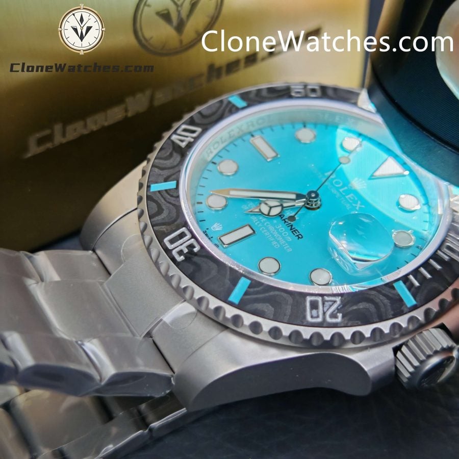 Rolex Super Clone Watches 1:1 DIW Aquamarine Tiffany Blue Dial Submariner Carbon Bezel 3135 Movement - Image 8