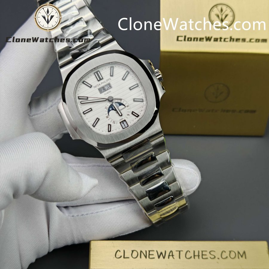 Patek Philippe Super Clone Watches 1:1 Nautilus 5726 Annual Calendar White Dial - Image 5