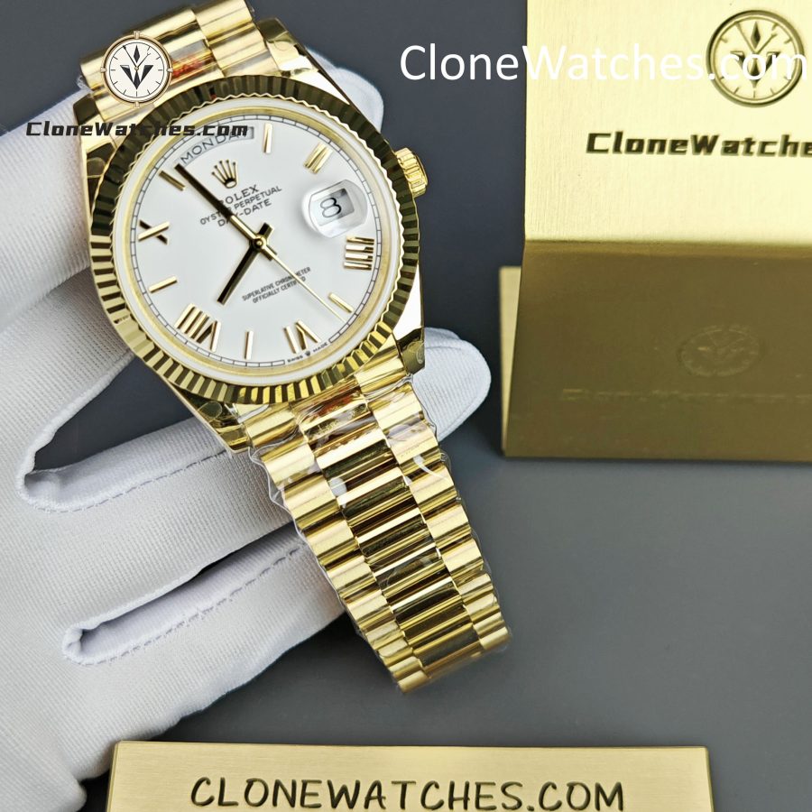 Rolex Super Clone Watches 1:1 Day Date 18K Gold White Dial 40mm m228238-0042 3255 Movement - Image 3