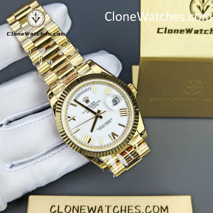 Rolex Super Clone Watches 1:1 Day Date 18K Gold White Dial 40mm m228238-0042 3255 Movement - Image 4