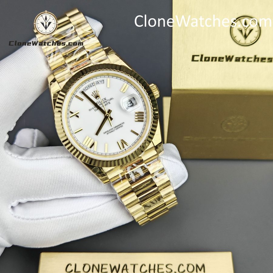 Rolex Super Clone Watches 1:1 Day Date 18K Gold White Dial 40mm m228238-0042 3255 Movement - Image 5