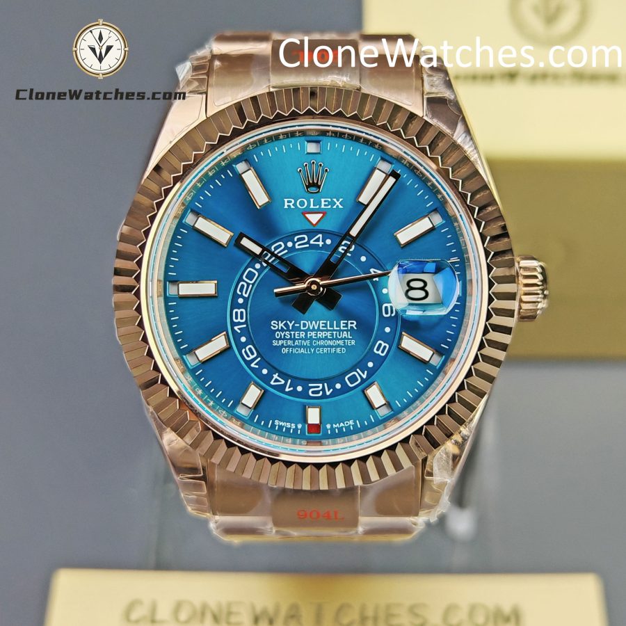 Rolex Super Clone Watches 1:1 Sky Dweller Rose Gold Blue Oyster M336935 9002 Movement