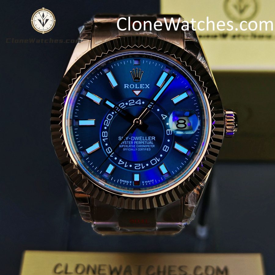 Rolex Super Clone Watches 1:1 Sky Dweller Rose Gold Blue Oyster M336935 9002 Movement - Image 2