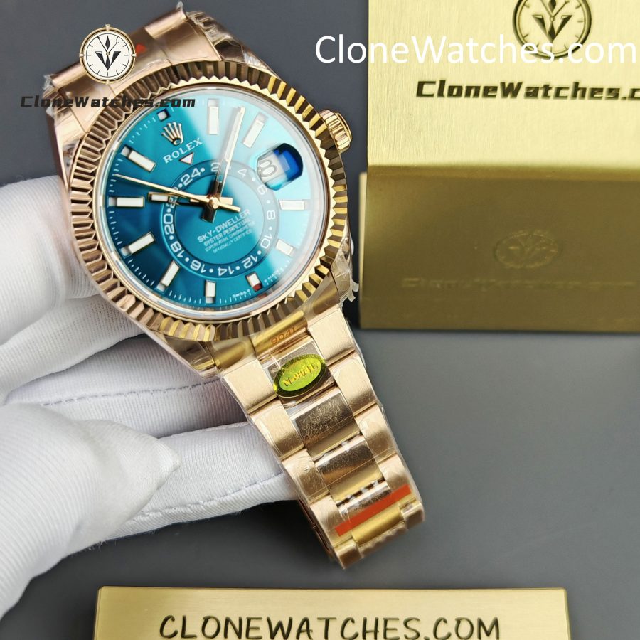 Rolex Super Clone Watches 1:1 Sky Dweller Rose Gold Blue Oyster M336935 9002 Movement - Image 4