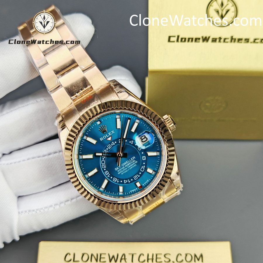 Rolex Super Clone Watches 1:1 Sky Dweller Rose Gold Blue Oyster M336935 9002 Movement - Image 5