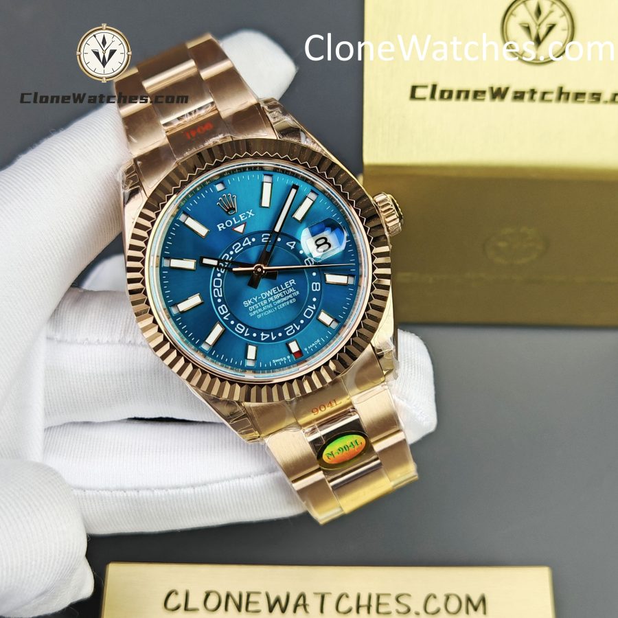 Rolex Super Clone Watches 1:1 Sky Dweller Rose Gold Blue Oyster M336935 9002 Movement - Image 6