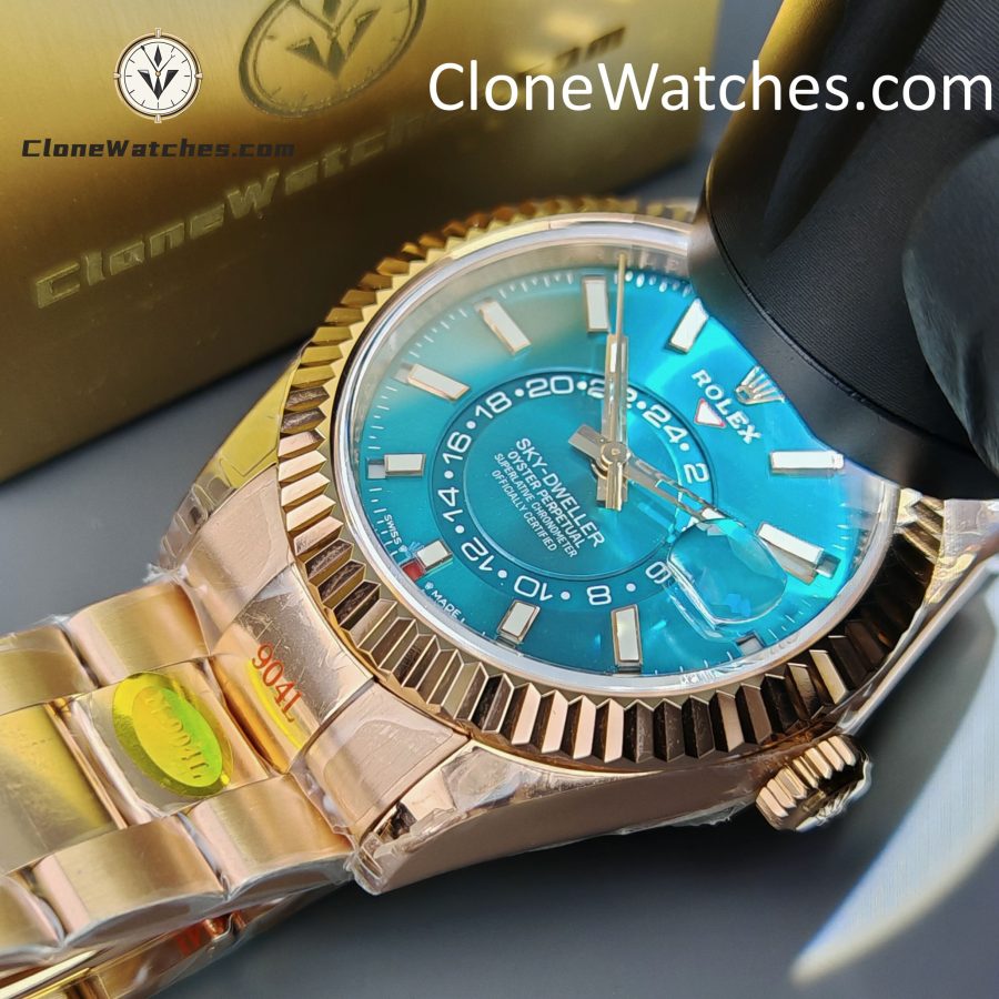 Rolex Super Clone Watches 1:1 Sky Dweller Rose Gold Blue Oyster M336935 9002 Movement - Image 15
