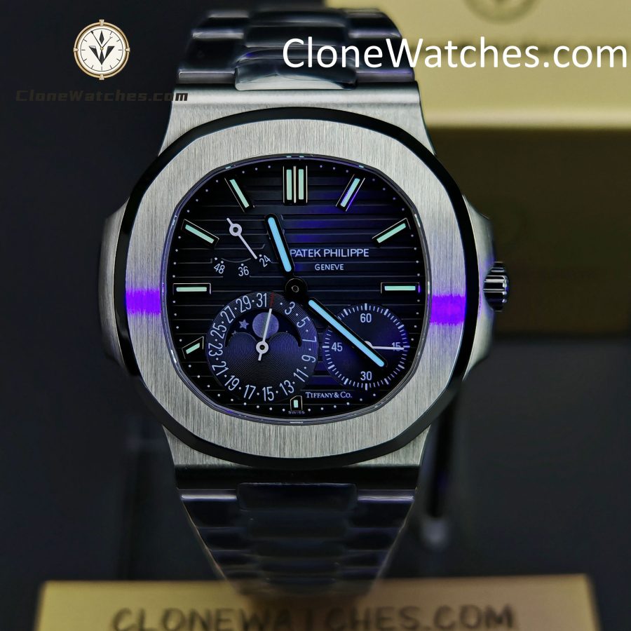 Patek Philippe Super Clone Watches 1:1 Nautilus Moon Phase 5712 Tiffany & Co Blue Dial New Clasp - Image 2