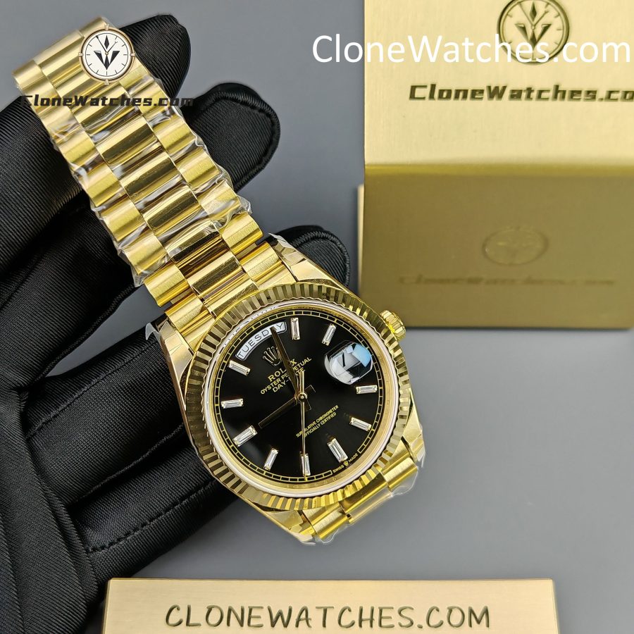 Rolex Super Clone Watches 1:1 Day Date 18K Gold Black Diamond Dial 40mm m228238-0004 3255 Movement - Image 3