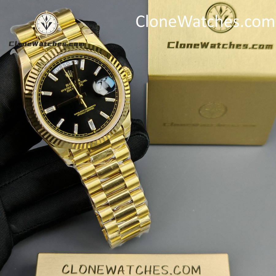 Rolex Super Clone Watches 1:1 Day Date 18K Gold Black Diamond Dial 40mm m228238-0004 3255 Movement - Image 4