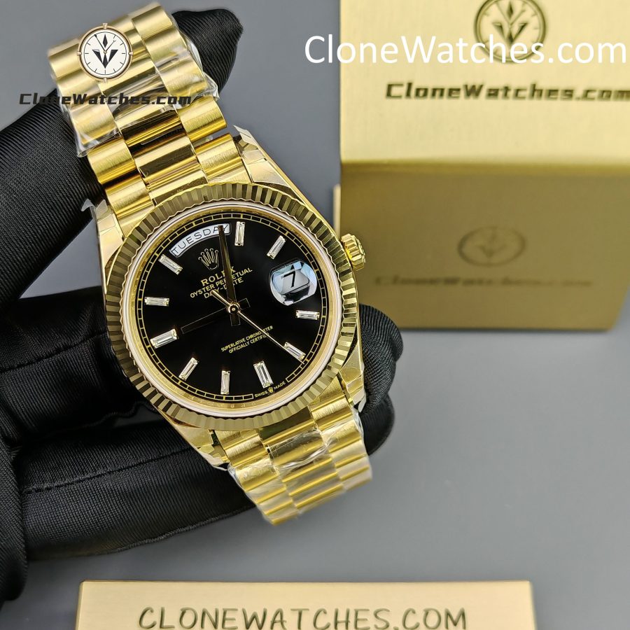 Rolex Super Clone Watches 1:1 Day Date 18K Gold Black Diamond Dial 40mm m228238-0004 3255 Movement - Image 5